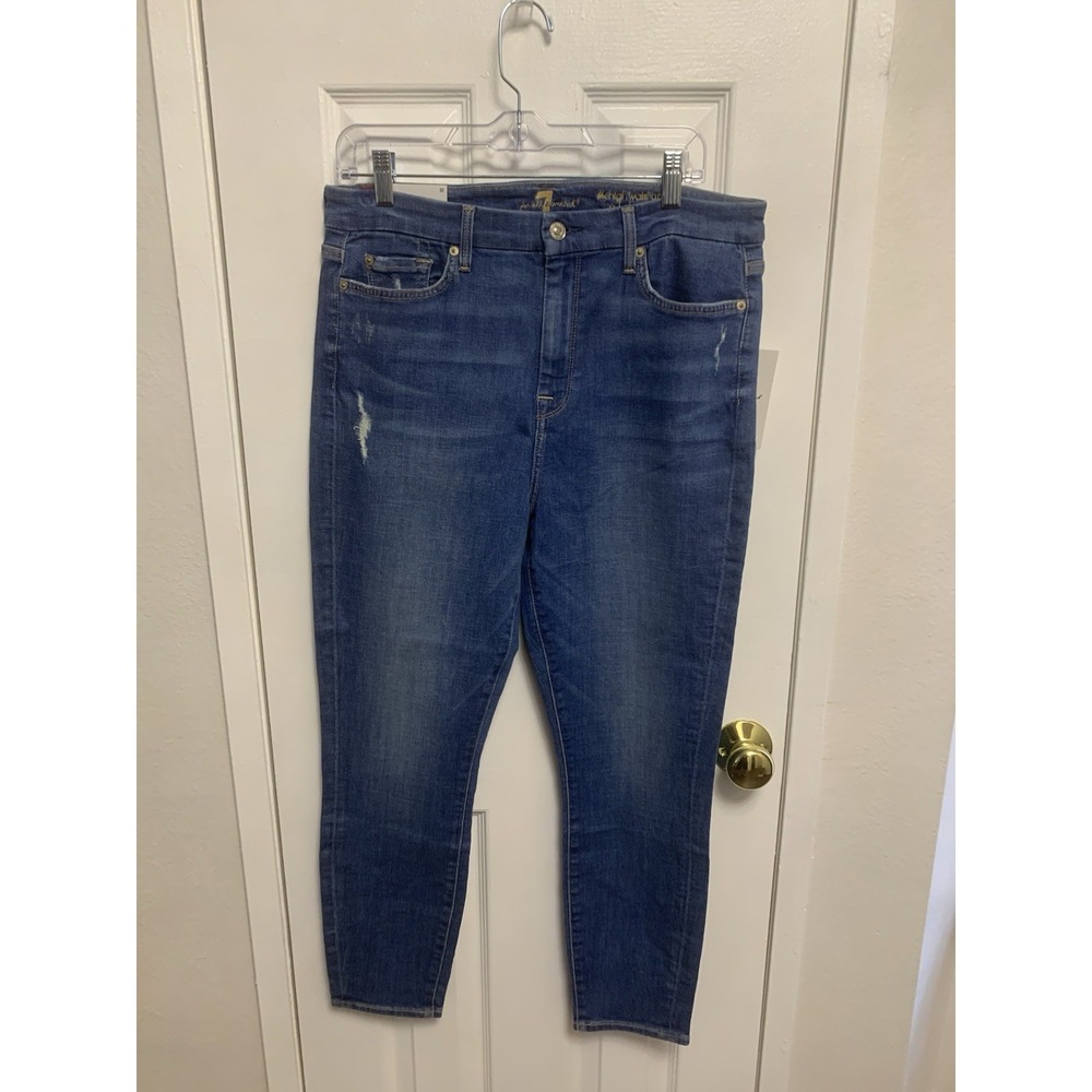 NWT 7 For All Mankind Women's High Waist Ankle Skinny Blue Jeans 32 x 26
